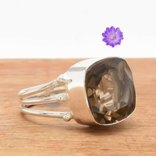 Smoky Quartz Gemstone 925 Sterling Silver Handmade Jewelry Ring Gift For Her