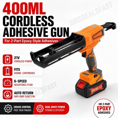 Adhesive Epoxy Gun 2-Part Battery Dispenser 400ml Multi-Ratio Bond Mix System  