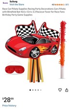 Coche de carreras Piñata Suministros Carreras Fiesta Decoraciones Coches Piñata con Venda...
