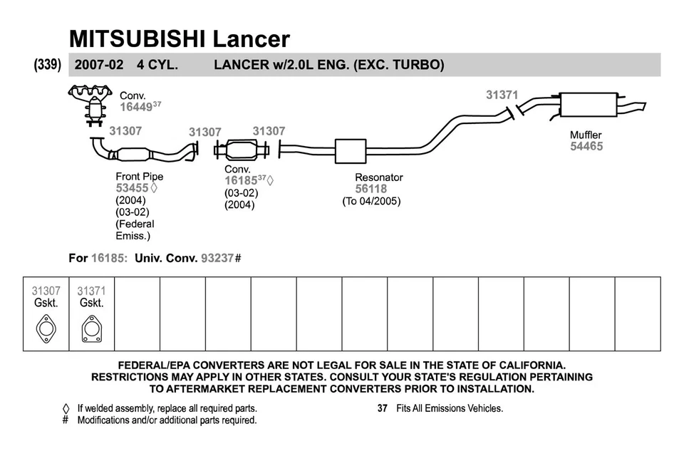 For Mitsubishi Lancer 02-07 Exhaust Pipe Flange Gasket Perforated Metal & Fiber Foto 2 de 4