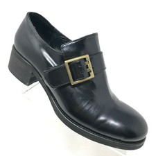 Vintage Black Patent Leather Loafers Women's 6 Chunky Heel Punk Retro 90s Eden