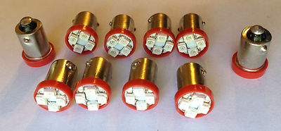 10 Cadillac BRIGHT Red 12V LED Instrument Panel BA9S 1815 Light Bulbs 1895 NOS