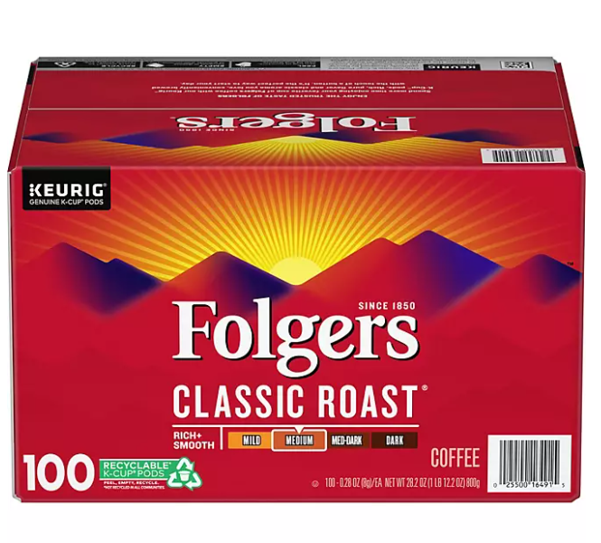 Folgers Classic Roast Coffee 100 count KCups Free shipping NEW.... eBay