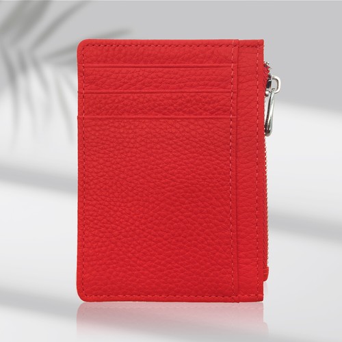 Cartera delgada de cuero minimalista con cremallera, bolsillo frontal porta tarjetas de crédito - Imagen 12 de 67