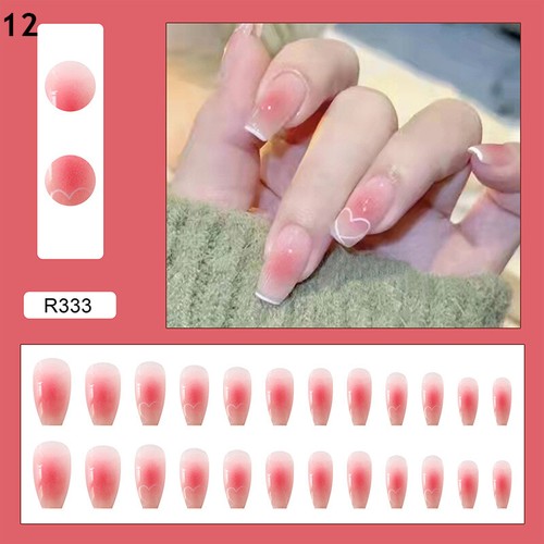 24 Stück Full Cover Fake Nails Art Press On Sarg French Acryl Falsche Nagel Tips ☋ - Bild 11 von 17