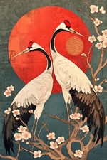 Japanese Crane Bird Canvas Picture Print Wall Art Decor