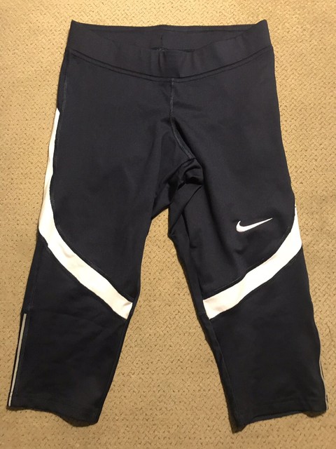 Women's Nike Dri Fit Running Tights Capri 3/4 Pants XS White Blue | eBay
