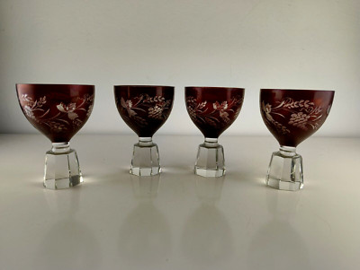 Weingläser Römergläser Champagner Schalen Sektschalen Kristall Böhmen 4 Stück
