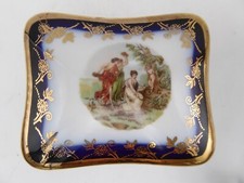 VINTAGE GERMAN PORCELAIN BLUE GILT CLASSICAL SCENE BOX TRINKET JEWELLERY CASE