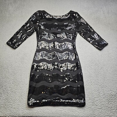 As U Wish Dress Adult Small Black Sequin Long Sleeve Cocktail