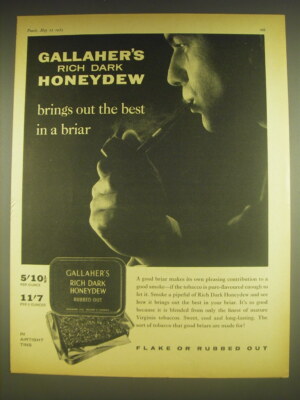 honeydew tobacco 1963 Gallaher's Rich Dark honeydew Tobacco Ad -Brings out the best