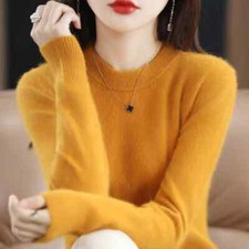Autumn and Winter Women's 100 Mink Cashmere Sweater O-Neck Knitted Pullover