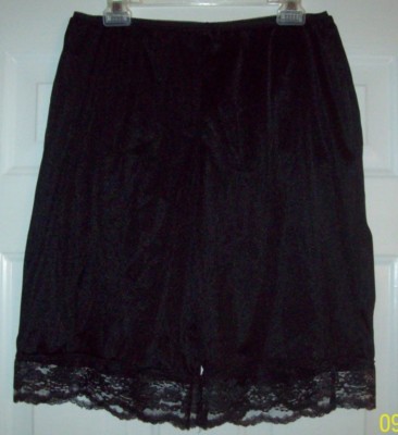 BLACK NYLON TRICOT Long Boxers EXTRA LACY PETTIPANTS & PANTY  * 30-44'' Waistband