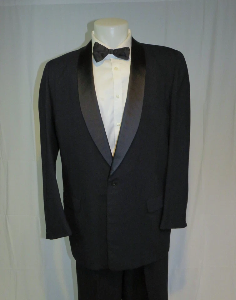 Raleigh Haberdasher Black Solid Woven Vintage 50’s One Button Tuxedo 43XL - Image 3 of 4