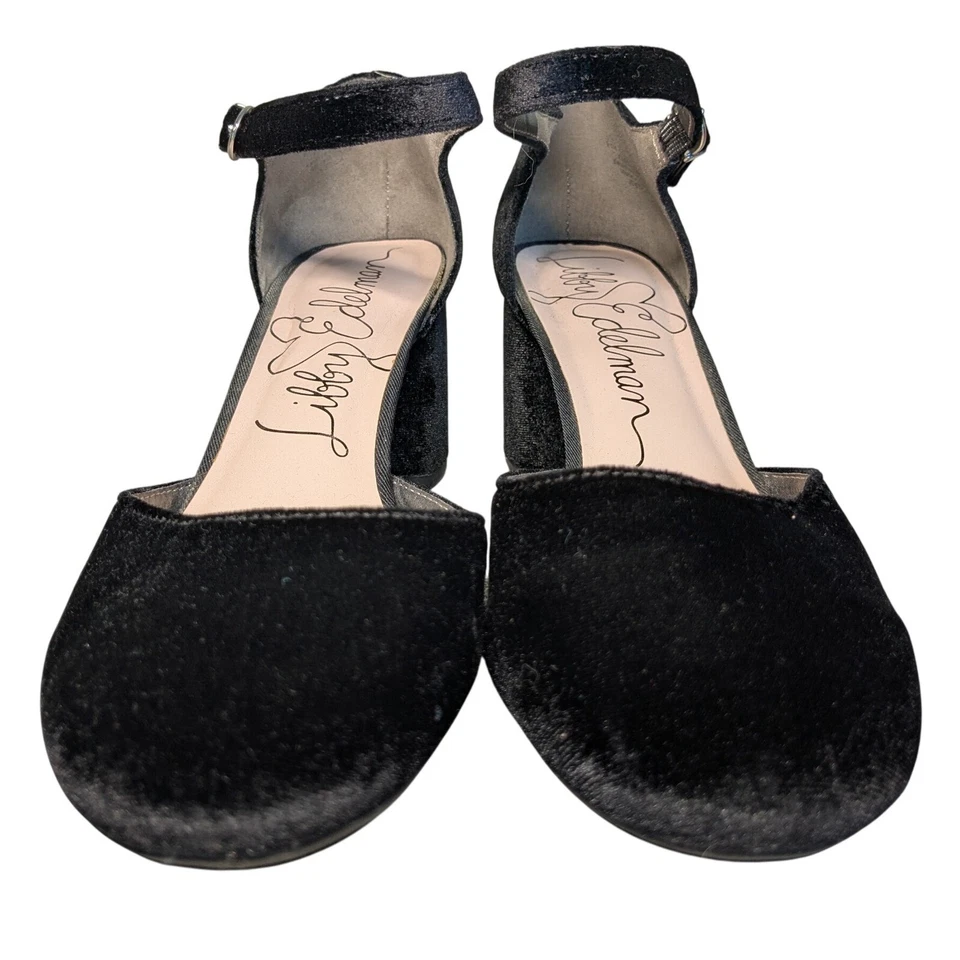 Zapato Libby Edelman Negro Terciopelo Mary Janes Bloque Tacón Correa Hebilla Para Mujer 8.5 Foto 2 de 4