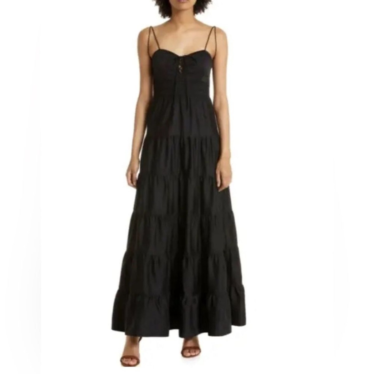 alice and olivia black maxi dress New + Jori Tiered Ruffle Lace-Up Bodice Size 0 NEW Garden brunch