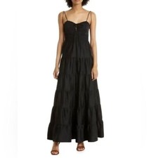 New Alice + Olivia Black Jori Spaghetti Strap Tiered Maxi Dress Size 0 $550.00