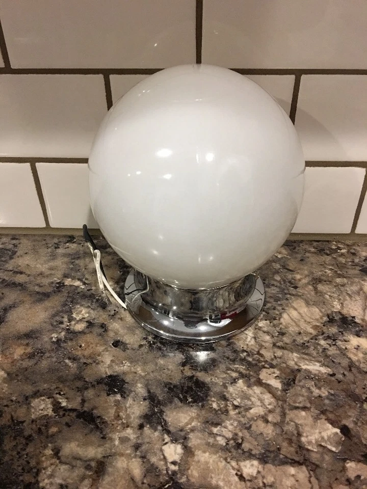 Chrome Flush Mount Fixture With Antique Glass Globe Vintage Porch Closet 11E - Image 3 of 4