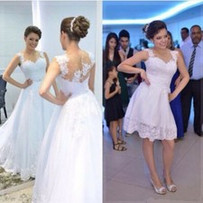 Vintage Lace Beaded Sequin Wedding Dress White Bridal Gown with Detachable Skirt