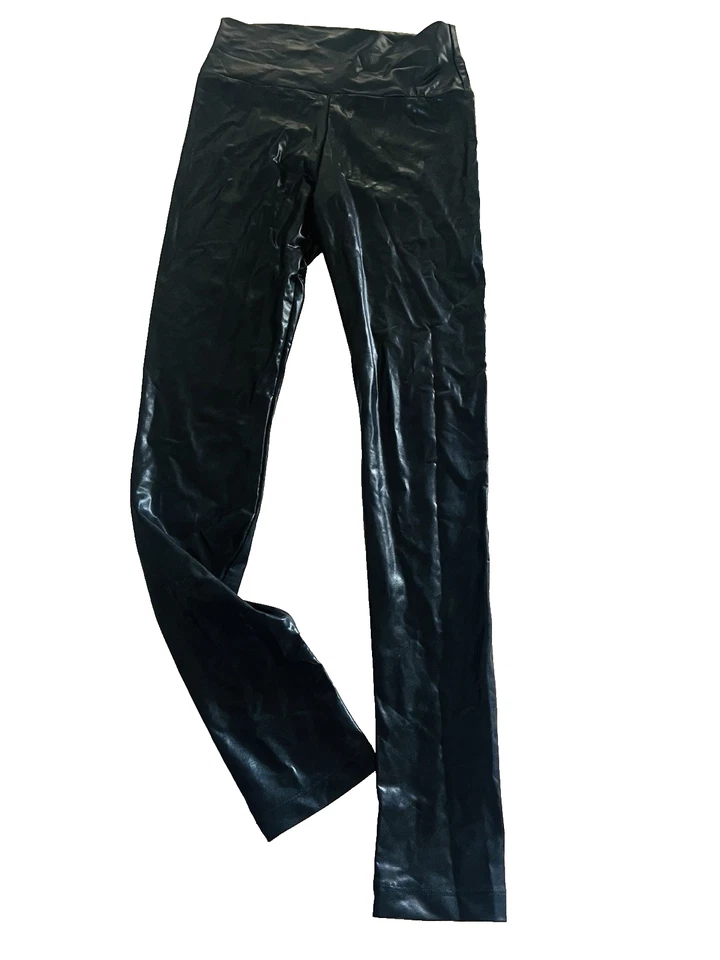 Leggings líquidos vintage solo para miembros negros brillantes segunda piel cuero look cintura alta Foto 3 de 4