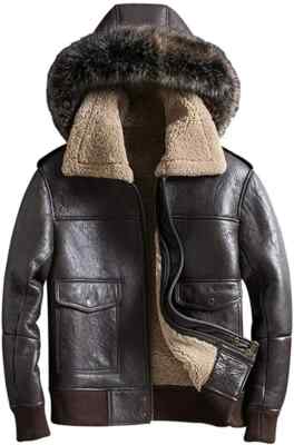 Men's RAF Aviator Pilot B3 Flying Bomber Shearling Fur brown Real Leather Jacket