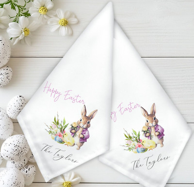Personalisierte rosa Kaninchen Motiv Serviette, Tischwäsche, Ostern Abendessen, Essartikel