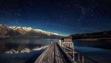 Landscape pier lake mountains snowy mountain stars Custom Gaming Mat Desk