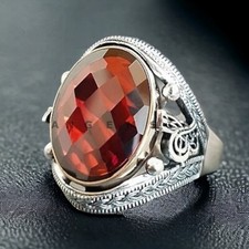 Garnet Gemstone With 925 Sterling Silver Ring For Men's AL757