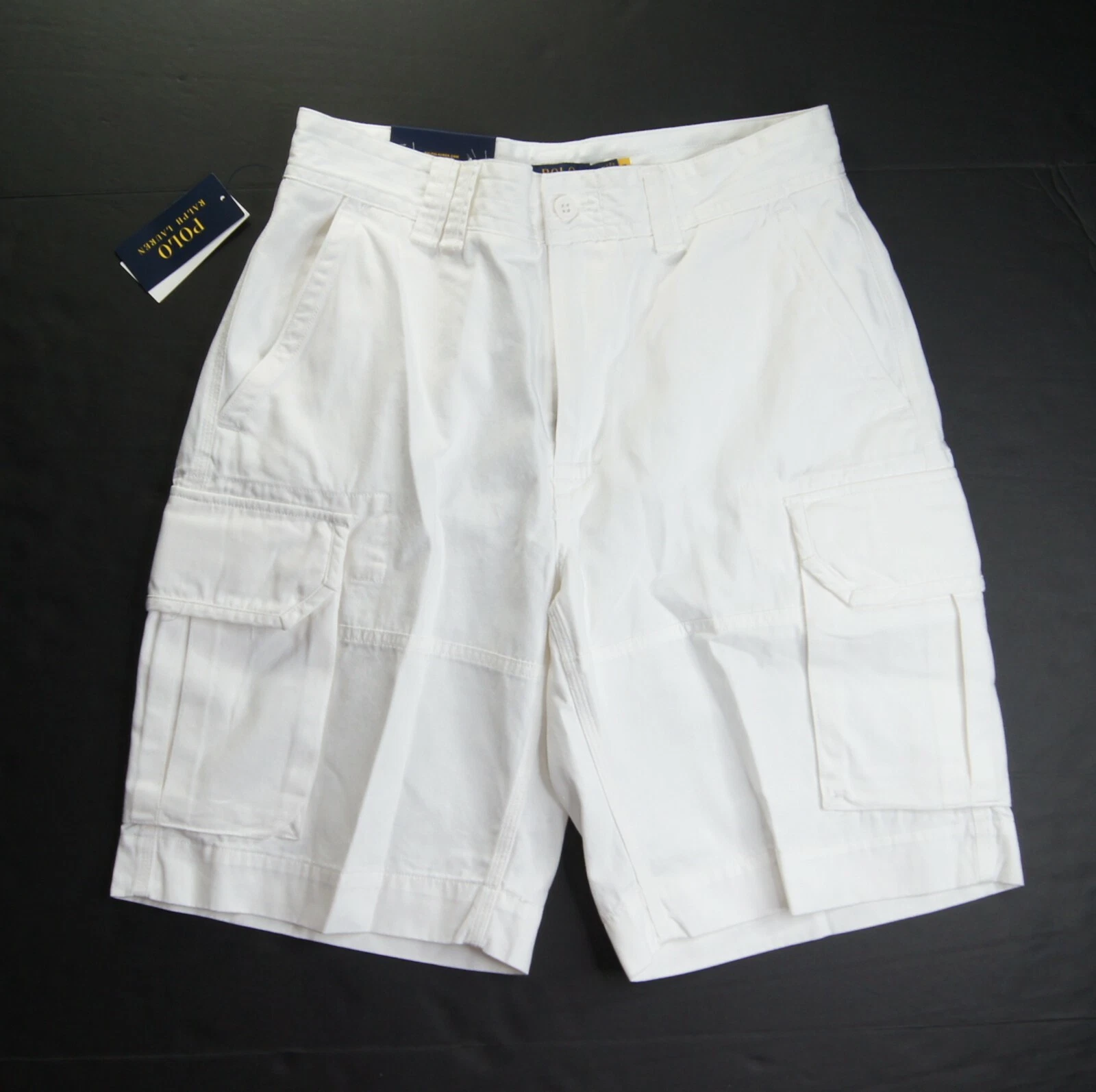 POLO RALPH LAUREN Men's White Relaxed Fit 10.5" Cotton Cargo Shorts NWT