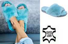 Damen Pantoffeln Echtes Leder Lammfell Hausschuhe mit Wolle Schafwolle  D010/08