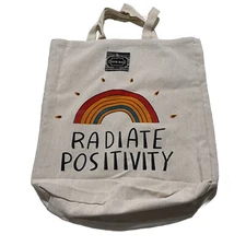 Radiate Positivity Tote Bag Canvas Printed Reusable Shopping Bag Machine Wash