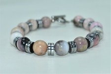 10mm exquisite pink opal and hematite beaded bracelet optional charm 