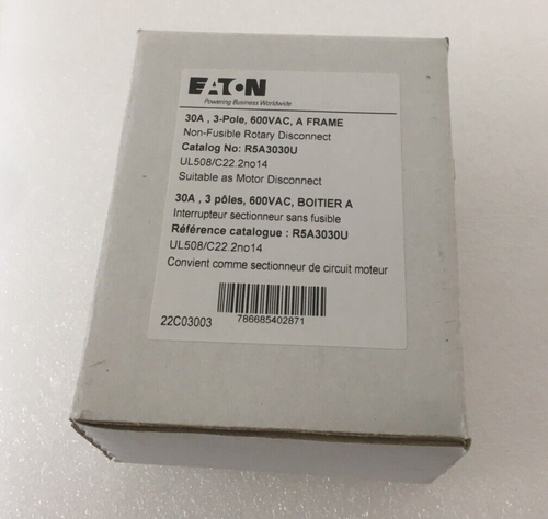 Eaton  R5A3030U   30A, 3-Pole, 600VAC, A FRAME,  Non-Fusible Rotary Disconnect - Afbeelding 1 van 9