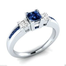 2Ct Princess Cut White  Blue Engagement Ring Solid 925 Sterling Silver