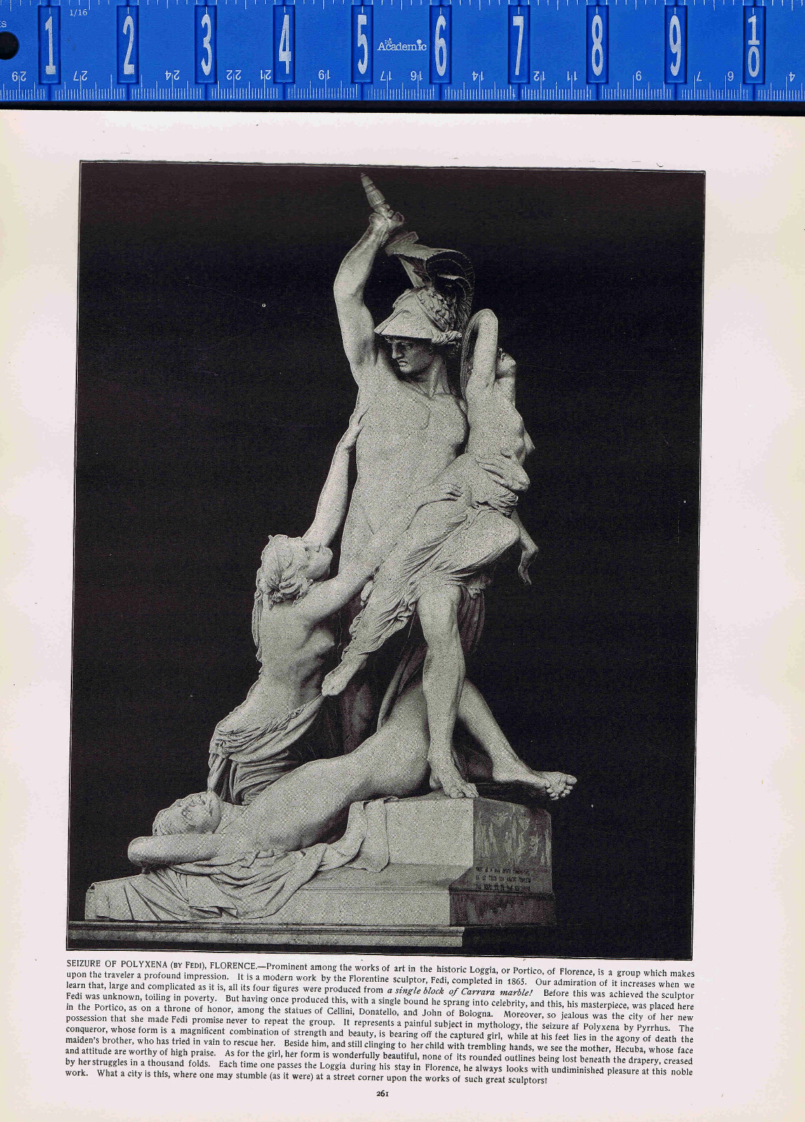 Sculpture: Rape of Polyxena by Fedi, Florence, ITALY -1892 Antique Print