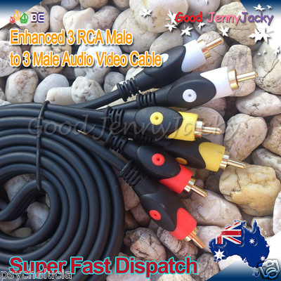 Enhanced 3 RCA Male M/M Stereo Audio Video DVD HDTV AV Camcorders Cable 1.8M