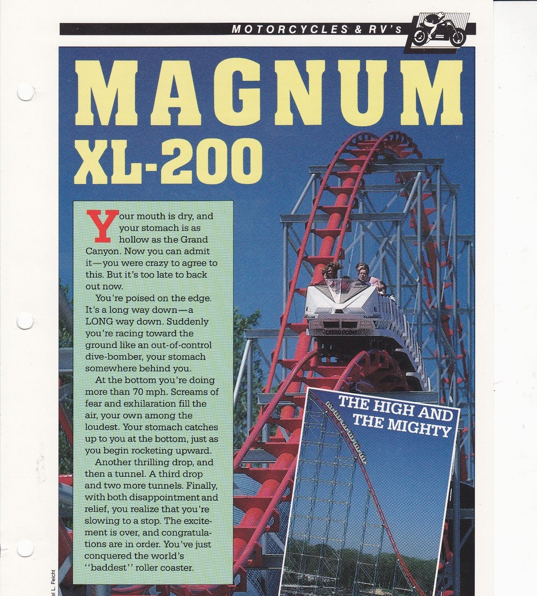 Magnum XL-200 Cedar Point Ohio Roller Coaster Ride Spec Sheet Fact