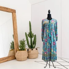 R.Vivimos Women’s S Long Sleeve Floral Print Double Tassel Bohemian Midi Dress