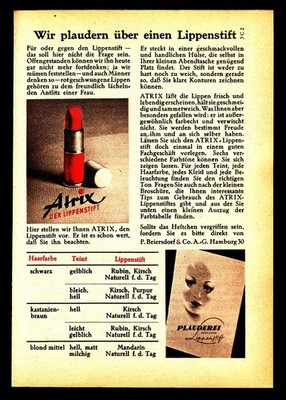 3w7770/ Alte Reklame von 1950   ATRIX   Der Lippenstift   Beiersdorf   Hamburg