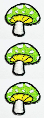 Set 3 Pcs Mini Small Stickers Cute Green Tea Mushrooms Cartoon Patches Iron on S