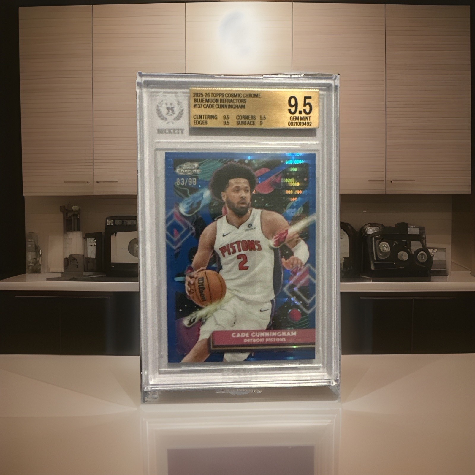 2025-26 Cosmic Chrome - Cade Cunningham #137 Blue Moon Refractor /99 - BGS 9.5