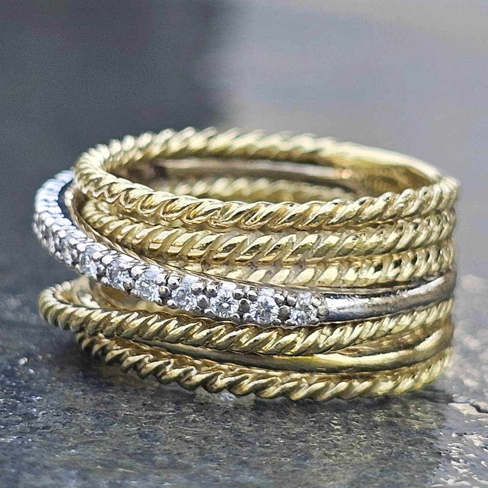 Anillo cruzado con cable David Yurman banda 7 filas diamante oro 18k talla 6,75 10,3 g 10 mm Foto 3 de 4