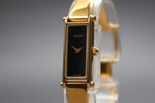 [Exc+5] Vintage Gucci 1500 Gold Black Dial Bangle Quartz Women's Watch JAPAN