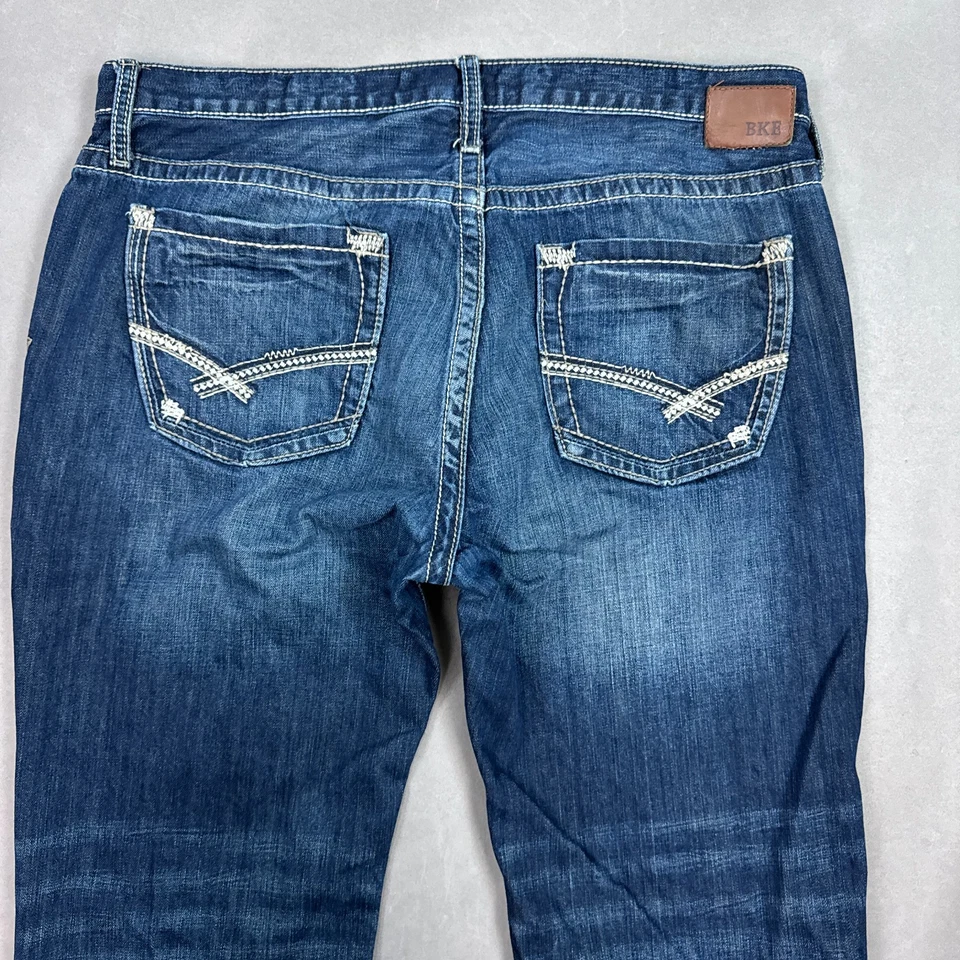 Pantalones de mezclilla BKE para hombre 40x30 azul Derek hebilla oscuros desgastados lavados (Tag38S) Foto 4 de 4