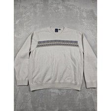 Arrow Sweater Men XXL Beige V-Neck Fair Isle Pattern Cotton Knit Pullover