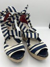 UGG Australia Striped Navy/Ivory Espadrille Wedge Sandals Ankle Wrap Tie 6.5  — photo 2