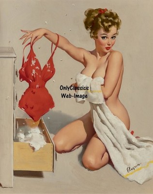 1956 Gil Elvgren Partial Coverage Brown & Bigelow Sexy Busty 8.5x11 Pinup Print