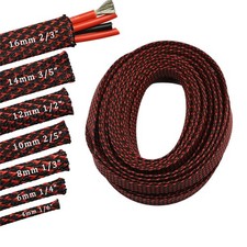 30ft PET Expandable Sleeving Wire Cable Sleeve 1/2", Red Black 