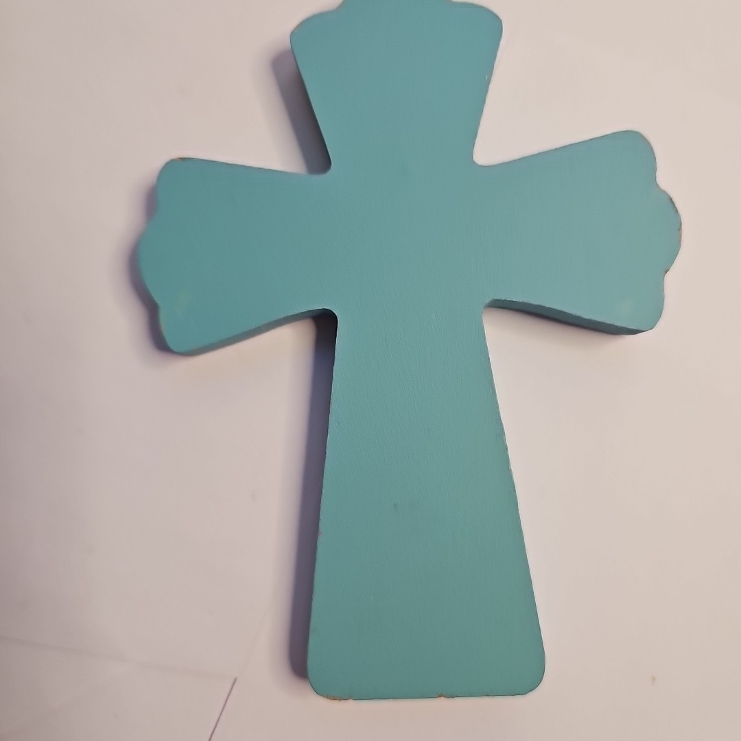 Teal Wood Metal Cross 4x5.5" Craft Boho Celtic