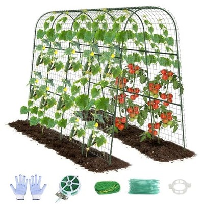 Cucumber Trellis, Metal Garden Arch Trellis for Raised Bed, 63 x 48 inch Green
